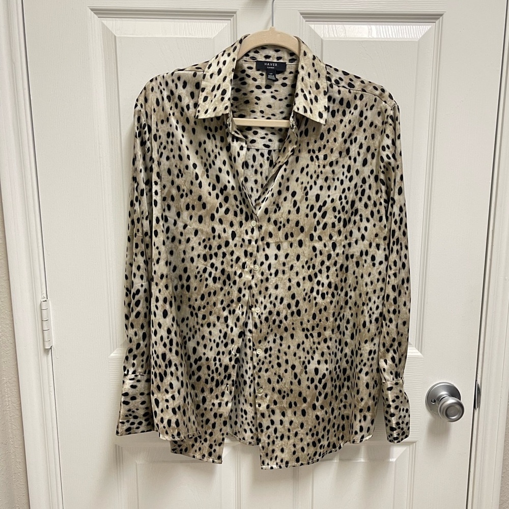 Haver London Cheetah Button Down Blouse